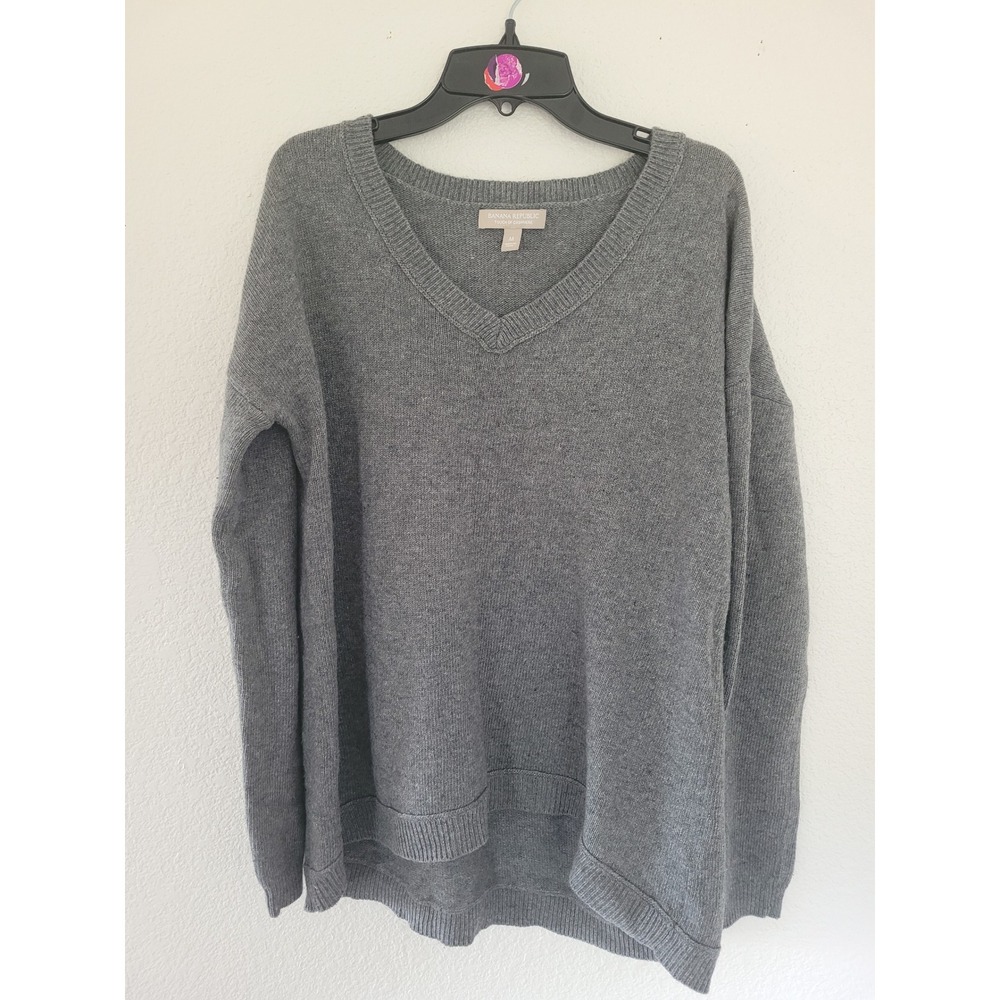 Banana Republic Gray V-Neck Cashmere Relaxed Pullover Sweater Womens M #5